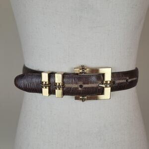 VTG Brighton Belt Large Brown Textured Leather Gold Buckle USA 90s Western Ranch